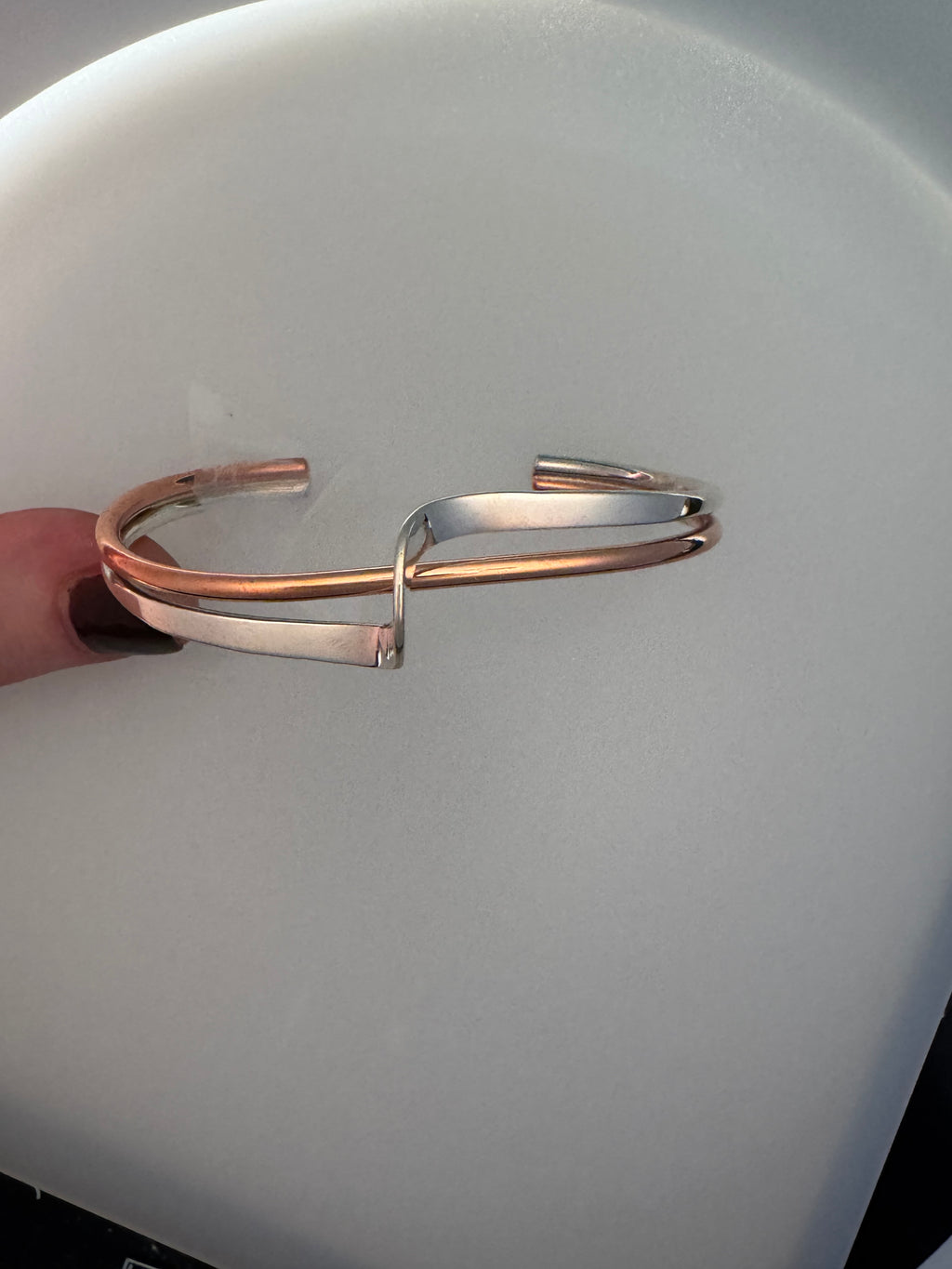 Cuff bangle in copper and silver